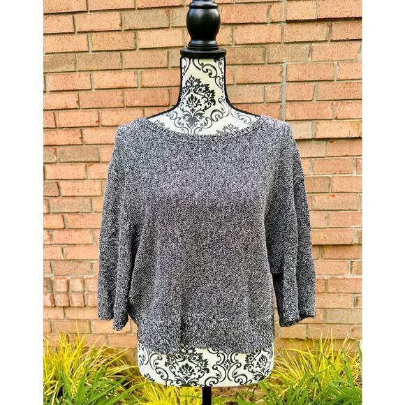 EUC Free People Oversized Black White 3/4 Sleeve Crop Sweater XS - Picture 1 of 7